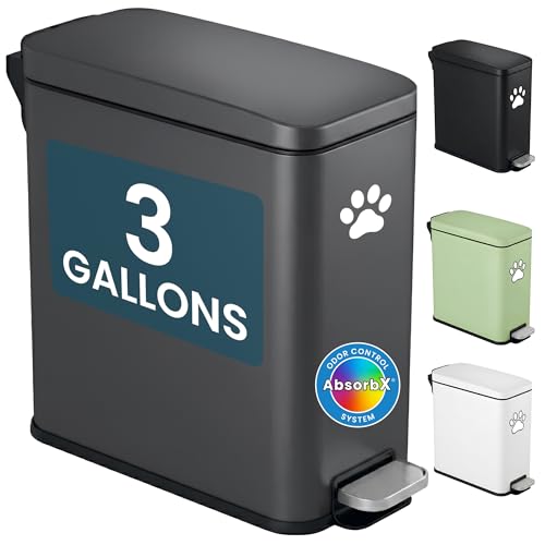iTouchless 3 Gallon / 12 Liter Dog Poop Trash Can with AbsorbX Odor Filter - Outdoor Pet Waste Receptacle with Step Pedal - Soft Close Metal Garbage Bin for Yard, Patio, Bathroom, Matte Gray - color: Matte Gray