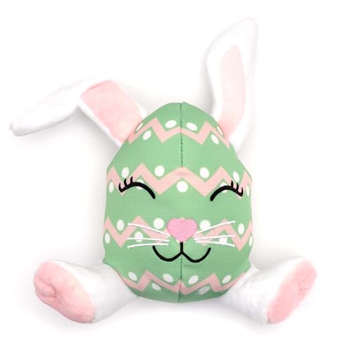 The Worthy Dog Holiday Pattern Tough Plush Squeaky Dog Toy,Easter Egg Bunny | Durable Mesh-Fused Lining, Chomp-Resistant Nylon, Interactive Tug & Toss Play, Easter Egg Bunny, Green, One Size - color: Easter Egg Bunny - Green, size: One Size