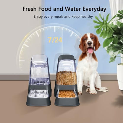 Automatic Dog and Cat Food Feeder and Water Dispenser Set with Stainless Steel Bowls,Gravity Pet Food and Water Feeders,100% BPA-Free,Large Capacity for Cats Dogs Pets… (5L Dark Gray) - color: 5L dark gray