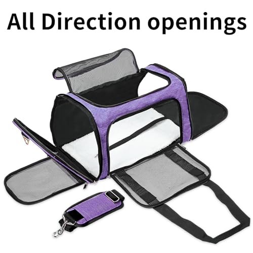 Soft-Sided Cat/Dog/Pet Carrier, Collapsible Pets Travel Carriers for Big Cats/Small Dogs with Shoulder Strap & Removable Mat, Mesh Puppy Carry Bag, Up to 16 Lbs, TSA Airline Approved(Purple) - color: Purple, size: 17"L x 11"W x 11"H