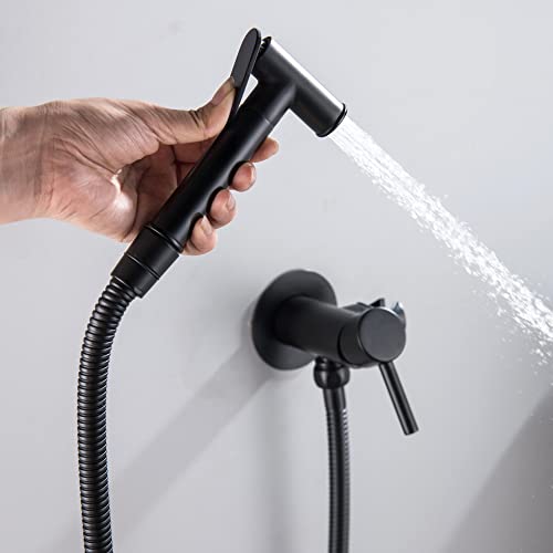 SHAMANDA Wall Mounted Bidet Sprayer Set, Stainless Steel Round Handheld Bidet Attachment, Matte Black, BDS09-7 - color: Matte Black, style: Hot & Cold Water Modes-Round