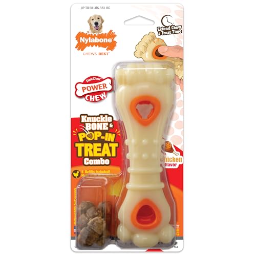 Nylabone Power Chew Knuckle Bone Pop-In Treat Toy for Dogs, Interactive Treat Dispensing Dog Chew Toys to Keep Them Busy, Slow Feeder, Long Lasting Chicken Flavor, Large Dogs - Up to 50 lbs - size: Large/Giant