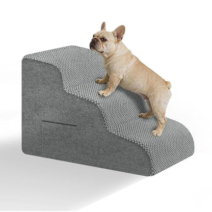 Dog Stairs for Bed & Couch, 15.7"H 3-Step High Density Foam Dog Steps for Small & Senior Dogs, Non-Slip Stable Pet Stairs for Sofa, Bedside, Balanced Bedroom Doggy Ramp with Removable Cover - size: 3-Step 15.7"H