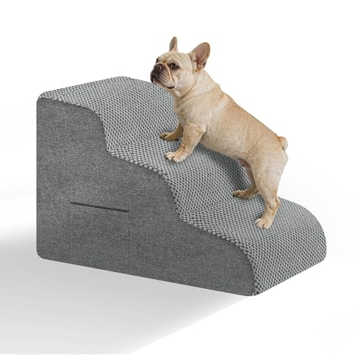 Dog Stairs for Bed & Couch, 15.7"H 3-Step High Density Foam Dog Steps for Small & Senior Dogs, Non-Slip Stable Pet Stairs for Sofa, Bedside, Balanced Bedroom Doggy Ramp with Removable Cover - size: 3-Step 15.7"H