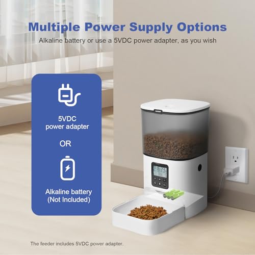 ANDOLL HOME Automatic Cat Feeder, 4L Cat Food Dispenser with 10s Voice Recorder, Pet Feeder up to 8 Meals per Day, Timed Dog Feeder with Dry Food Sealed Ring - color: Jade white