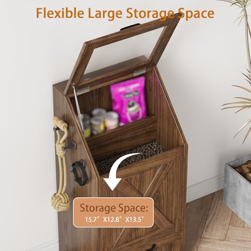Dog Feeding Station with 2 Elevated Bowls, Dog Food Storage Cabinet with Pet Toy Organizer and Flip Top Pet Feeding Station,Hidden Pet Feeder Station for Cats and Dogs(Walnut) - color: Dog Feeding Station-Walnut