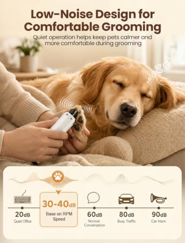 Dog Nail Grinder, Quiet 6-Speed Electric Pet Nail Trimmer with Upgraded Motor, 2 LED Lights, LCD Display, Type-C Charging, 1200mAh Battery, 3 Diamond Grinding Wheels for Dogs and Cats