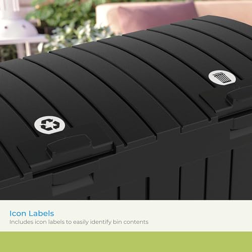 Suncast Dual Trash Hideaway Cabinet for Garbage and Recycle Bags, Discrete Outdoor Trash Cabinet with Concealed Trash Bag Holders, Holds Two 33-Gal. Bags, Made in the USA - color: Black
