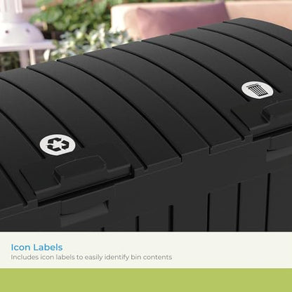 Suncast Dual Trash Hideaway Cabinet for Garbage and Recycle Bags, Discrete Outdoor Trash Cabinet with Concealed Trash Bag Holders, Holds Two 33-Gal. Bags, Made in the USA - color: Black