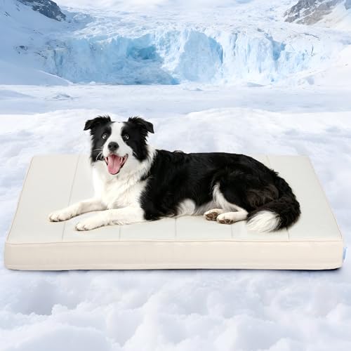 Cooling Dog Bed for Large Dogs - Orthopedic Pet Beds with Memory Foam, QMAX>0.5, Waterproof Removable Washable Cover for Hot Weather, Dark Beige, 35" L x 23" W x 3" H - color: Dark Beige, size: 35"L x 23"W x 3"H
