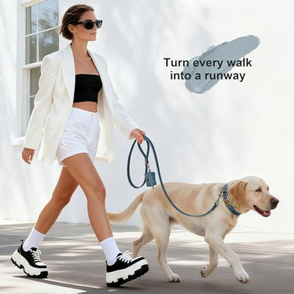 Didog Stylish Dog Poop Bag Holder for Leash, Easy-Pull and Colorful PU Leather Dog Poop Bag Dispenser with Metal Clip, Includes 1 Roll Pet Waste Bag for Daily Walking,Blue - color: Blue