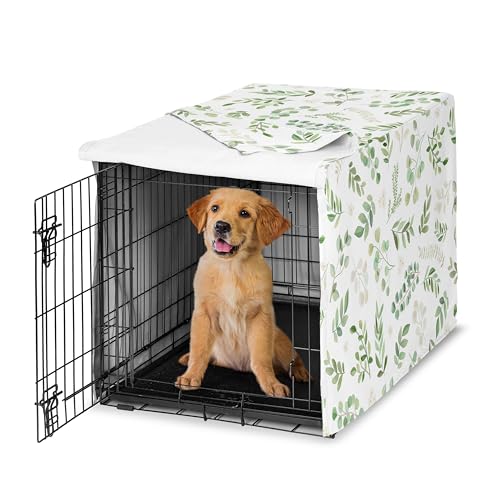 Sweet Jojo Designs 36in. Medium Dog Crate Cover (Green Boho Floral Leaf) Pet Cage, Kennel Covers (Bohemian, Watercolor, Botanical, Flower, Woodland, Tropical, Garden, Nature, Neutral, Sage and White) - color: Green Botanical, size: 36.0"L x 23.5"W x 24.0"