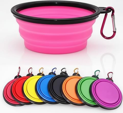 Silicone Foldable Pet Food Water Feeder, Collapsible Travel Bowl for Dog and Cat, Outdoor Portable (Pink) - color: Pink