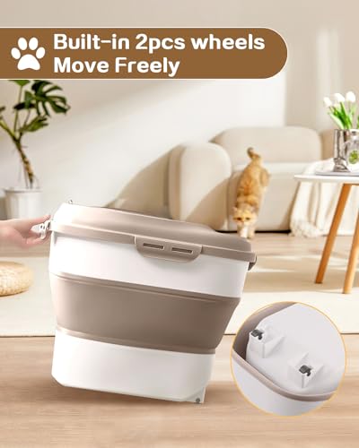 ANVS Dog Food Storage Container - Collapsible Dog Food Container with Airtight Lids, Scoop and 2.5L Small Pet Food Storage Container Dry Food For Dog, Cat and Other Pet Food (Khaki, 30 lbs)