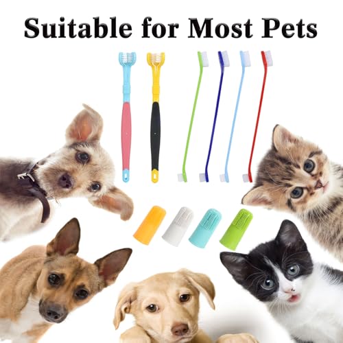 YMCCOOL Triple Head & Double Head Dog Toothbrush Set,360 Degree Toothbrush,Finger Rubber Toothbrush, Multi-Angle Dental Cleaning Brushes forDog Cat Oral Dental Health
