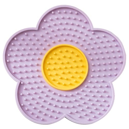 Silicone Lick Mat with Suction Cups Flower Shape Slow Feeder Pad for Dogs Cats Grooming Bathing - color: Purple