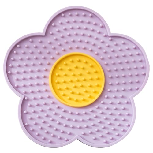 Silicone Lick Mat with Suction Cups Flower Shape Slow Feeder Pad for Dogs Cats Grooming Bathing - color: Purple