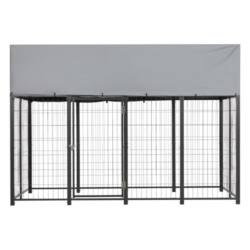 VEVOR Outdoor Dog Kennel, 7.87 x 3.94 x 5.4 ft Large Dog Kennel with Secure Lock, Outside Dogs Enclosures with UV-Resistant & Waterproof Roof Cover, Heavy Duty Pet Crate Cage Run for Large Dogs - size: 94.5"L x 47.2"W x 65.0"H