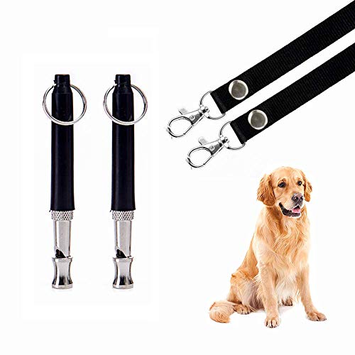 Dog Whistle to Stop Barking, Adjustable Pitch Ultrasonic Training Tool Silent Bark Control for Dogs-2 Free Lanyard Strap with Pack of 2 PCS Pet Whistle
