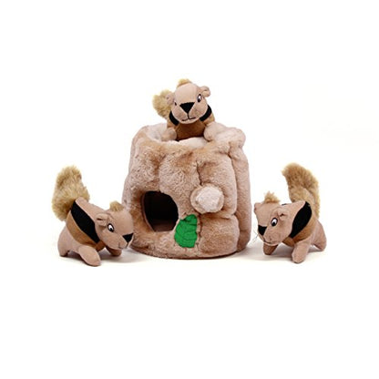 Outward Hound Hide-A-Squirrel Dog Toy – Interactive 2‑in‑1 Plush Puzzle with 3 Squeaky Removable Squirrels, Large - color: Squirrel Large
