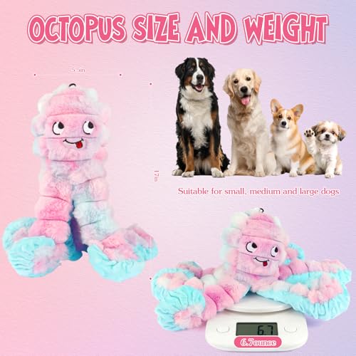 Tough Octopus Dog Toy, Interactive Squeaky & Crinkle Tug of War Toy for Aggressive Chewers, Large Durable Plush Chew Toys to Keep Dogs Busy- Crinkle Octopus, Large (Pink) - color: Pink