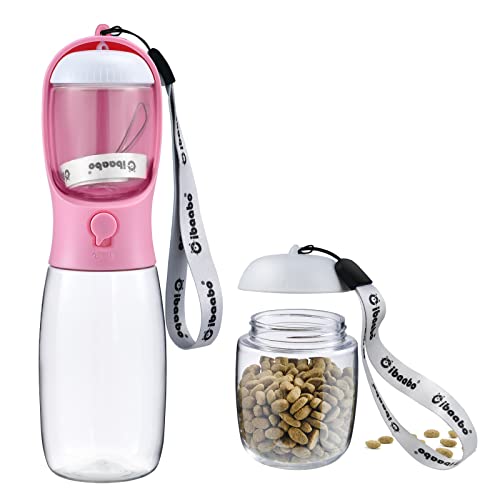 Cibaabo Dog Water Bottle with Food Container, Travel Puppy Water Bowl, Portable Pet Dispenser, Dog Stuff Accessories Items, Puppy Essentials Necessities for Yorkie Chihuahua Cat Walking and Hiking - color: #04 Pink, size: 19oz