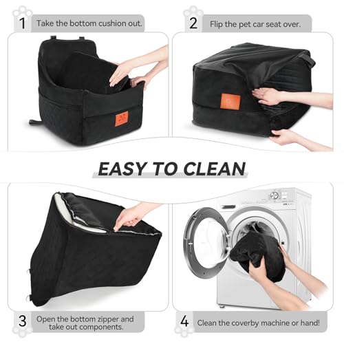 GL GLENSLAVE Dog Car Seat for Small/Medium Dogs, Dog Booster Car Seats with Thick Cushion for Dogs Under 35lbs, Detachable Washable Pet Carseat with Storage Pockets, 2 Safety Belts(Black) - color: Black