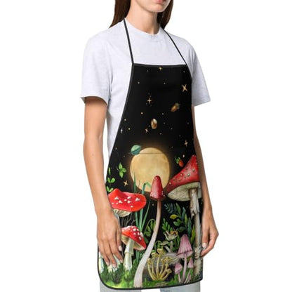 Women Men Bib Aprons Chef Cooking Apron With Pockets For Kitchen Grilling Bbq Painting Gardening - color: Mushroom