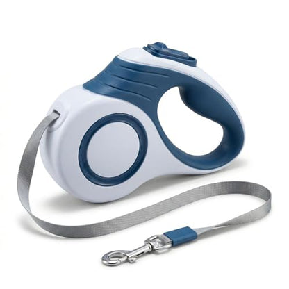 360° Tangle-Free Retractable Dog Leash, 16ft Strong Nylon Tape, Anti-Slip Rubber Handle, One-Handed Brake Pause Lock, for Small to Medium Dogs Up to 55 lbs, (Blue White)