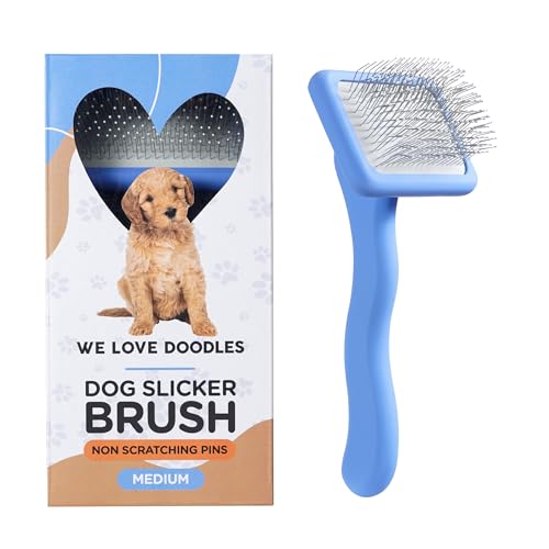 We Love Doodles Slicker Brush with Non Scratching Pins - Dog Brush with Coated Pins, Slicker Brush for Dogs Dematting, Grooming Brushes for Short Haired & Long Haired, Poodle & Goldendoodle (Small) - size: Medium