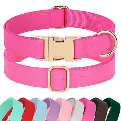 PET ARTIST Soft PU Leather Dog Collar, Bright & Stylish Hot Pink Dog Collar Girl with Quick Release Rose Metal Buckle, Nylon Padded Durable Pet Collars Adjustable for Medium Dogs, Neck Fit 13-19" - color: Hot Pink, size: M: Fit 13-19" Neck(20-55 lbs)