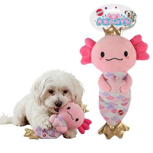 SPOT Axolotl Mermaid – 10″ Soft Plush Dog Toy with Squeaker & Crinkle Tail for Small & Medium Dogs – Reinforced Seams – Cute Gold Crown & Fin Design – for Light Chewers