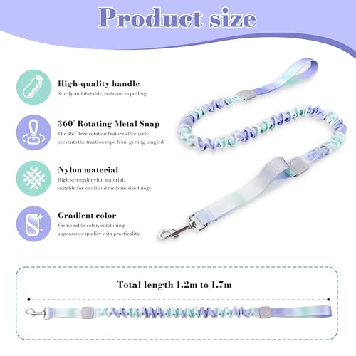 Dog Leash for Small to Medium Dogs, Shock Absorbing Dog Leashs, Dog Walking Leash, Dog Training Leashs, Ombre Color， 4-5.5 Feet(Violet-Green Ombré) - color: Violet-Green Ombré