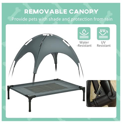 Dog Bed with Canopy 30 inch, Elevated Dog Cot Outdoor, UV Protection Pet Bed for Camping, Breathable Mesh Bed for Medium Dogs Up to 44lbs, Gray