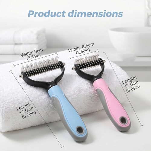 Dematting Comb for Dogs and Cats, 2026 Upgraded Pet Pro Tool Grooming, Dual-Sided Deshedding and Dematting Brush, Ergonomic Pet Grooming Brush, Gentle Pet Hair Remover Comb - color: Pink, size: S
