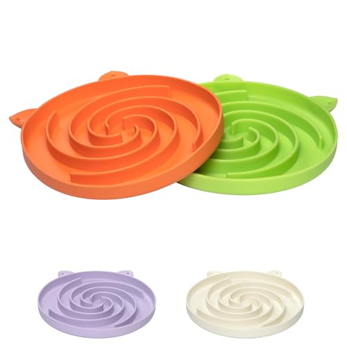Bifeaw Slow Feeder Cat Bowl, Easy to Clean Silicone Bowl, Ideal for Dry and Wet Food (Orange and Cyan) - color: Orange and Cyan