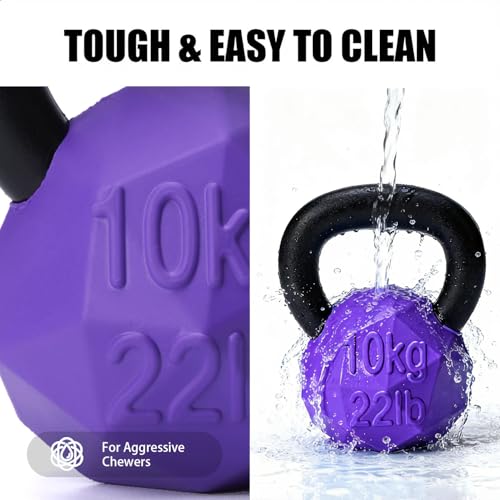 MECOOL Indestructible Dog Toy for Aggressive Chewers - Heavy Duty Chew Ring with Durable Nylon and Treat Dispenser Rubber Base, Interactive Food Puzzle Dog Chew Toy,Medium Purple for Puppy - size: S Purple
