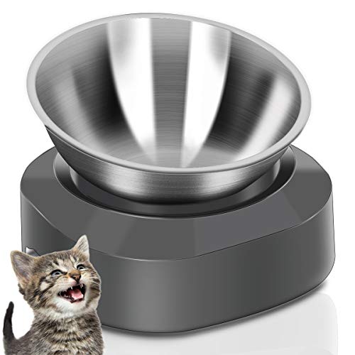 AYADA Raised Cat Food Bowl, Stainless Steel Cat Dish for Dry Wet Food Water, Anti Vomiting Elevated with Stand Ergonomic Lifted Slanted Tilted 15 Angle Metal Single Kitty Kitten Pet Bowl (Single) - color: Single