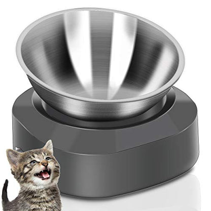AYADA Raised Cat Food Bowl, Stainless Steel Cat Dish for Dry Wet Food Water, Anti Vomiting Elevated with Stand Ergonomic Lifted Slanted Tilted 15 Angle Metal Single Kitty Kitten Pet Bowl (Single) - color: Single