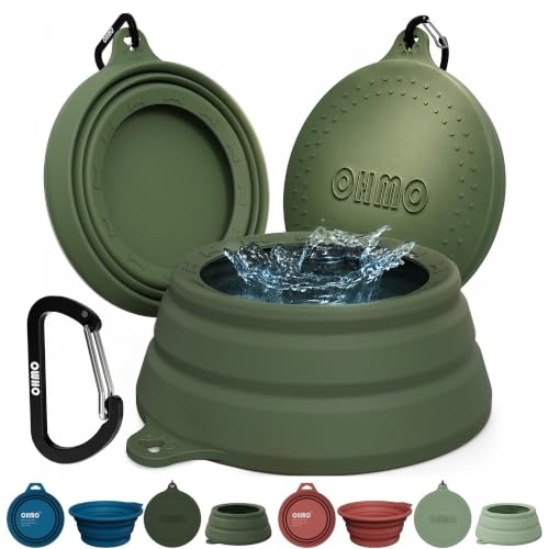 OHMO Spill Proof Collapsible Dog Water Bowl 24oz for Cars, No Splash Portable Bowls for Dog Travel, Dishwasher Safe, Pet Essentials for Road Trips, Cat Travel Accessories - color: Camo Green, size: 24oz