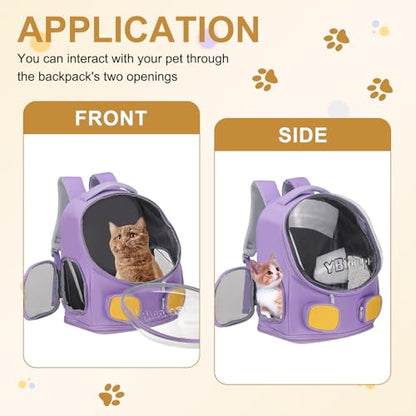 Pet Backpack Carrier, Portable and Ventilated, Oxford Cloth, Dog Cat Travel Bag with Transparent Cover 13.78", (Purple, 1 Pcs), Intended for Hiking/Camping/Traveling - color: Purple
