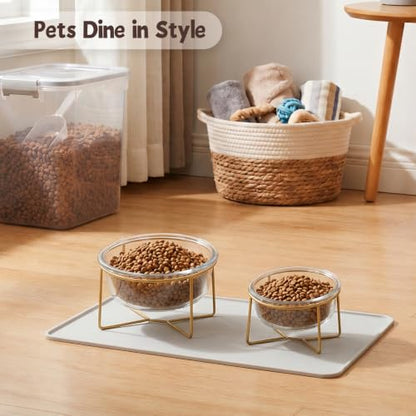 Large Glass Tilted Elevated Cat Dog Bowl Raised Cat Food Water Bowl Dish Pet Comfort Feeding Bowls with Gold Iron Stand - color: Glass, size: Large