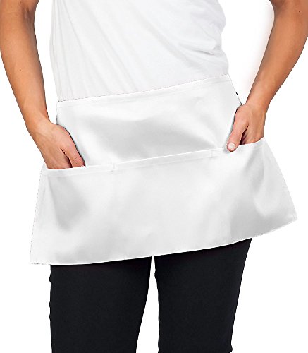KNG Waitress Apron with 3 Pockets – 11 inch Waist Apron - color: White, size: 2 Pack