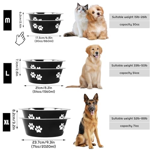 YUDANSI Dog Bowls 2 Pack Small Medium Dogs Feeding Food Water Bowl with Non-Slip Silicone Sole, Stainless Steel Dog Dishes Elevated Raised Pet Feeder(Black, M(3.6 Cups) - color: Black, size: M(3.6 Cups)
