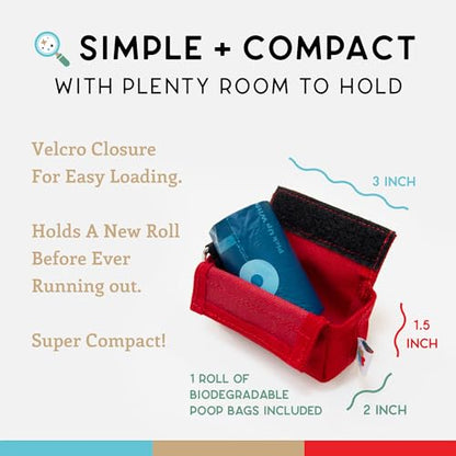 Dog Poop Bag Holder for Leashes, Cat Waste Bag Dispenser, 1000D Nylon, Attach to Cat Leash, Poop Bag Dispenser, Fits Standard Dog Poop Bags - Wildebeest (Red) - color: Red