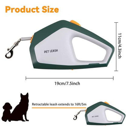 Retractable Dog Leash 16ft Auto-Locking Button Control Stainless Steel Coil for Smooth Retraction,Anti-Slip Rubberized Handle, One-Handed Brake, Strong Nylon Tape,Tangle Free
