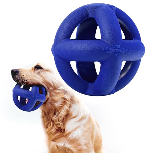 SuperChewer Tough Dog Cage Ball Toy | Lifetime Replacement | Strong Natural Rubber | Great Dog Fetch Toy | Chew Toys for Dogs | Ultra Durable Chew Toys fsor Aggressive Chewers | For Large Breeds - size: Large - 4 Inch / 8.5 oz