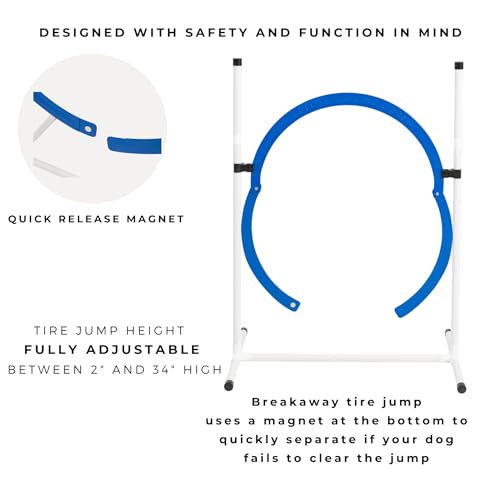 Better Sporting Dogs Premium Starter Dog Agility Set w/Safety-Focused Features | 5Pc Agility Kit | Bar Jump w/Cup Strips | Breakaway Tire Jump | Weave Poles | 10’ Tunnel & Sandbags | Pause Box