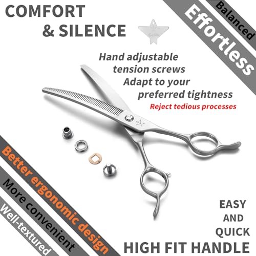 High-end Professional Dog Grooming Curved Thinning Scissors Teeth Blending Shears Pet Texturizing Thinner Blender Shears 7 Inch Extremely Very Sharp Made Of Stainless Steel Alloy For Dog Cat Groomer - style: 7inch Tiny Teeth Curved Thinning