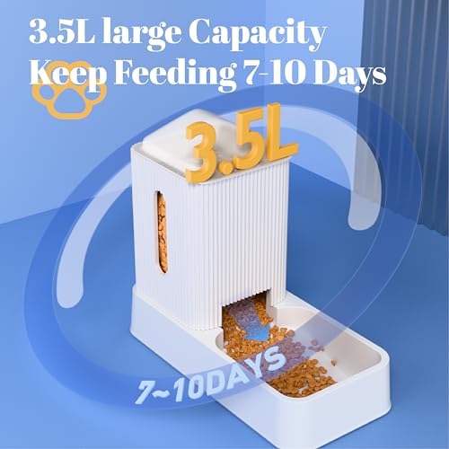Automatic Cat Feeder and Water Dispenser 2Pcs, Dog Gravity Food Feeder and Water Bowl for Small Medium Pets Puppy Kitten, 3.5L/118.36oz Large Capacity, Easy to Clean (White) - color: White